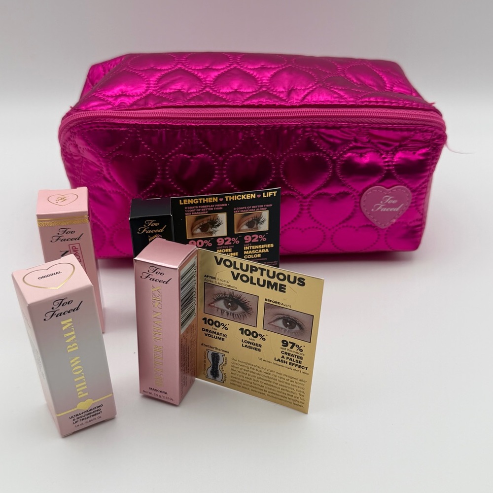 Too Faced Pillow Balm & Better Than Sex Mascara Gift Set w/ Hot Pink Quilted‎